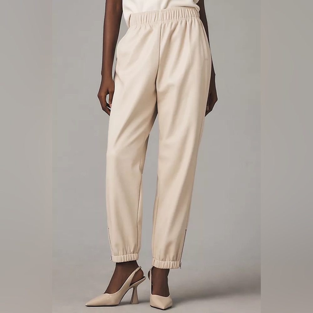 Avec Les Filles Faux Leather Joggers Ivory Size 1X